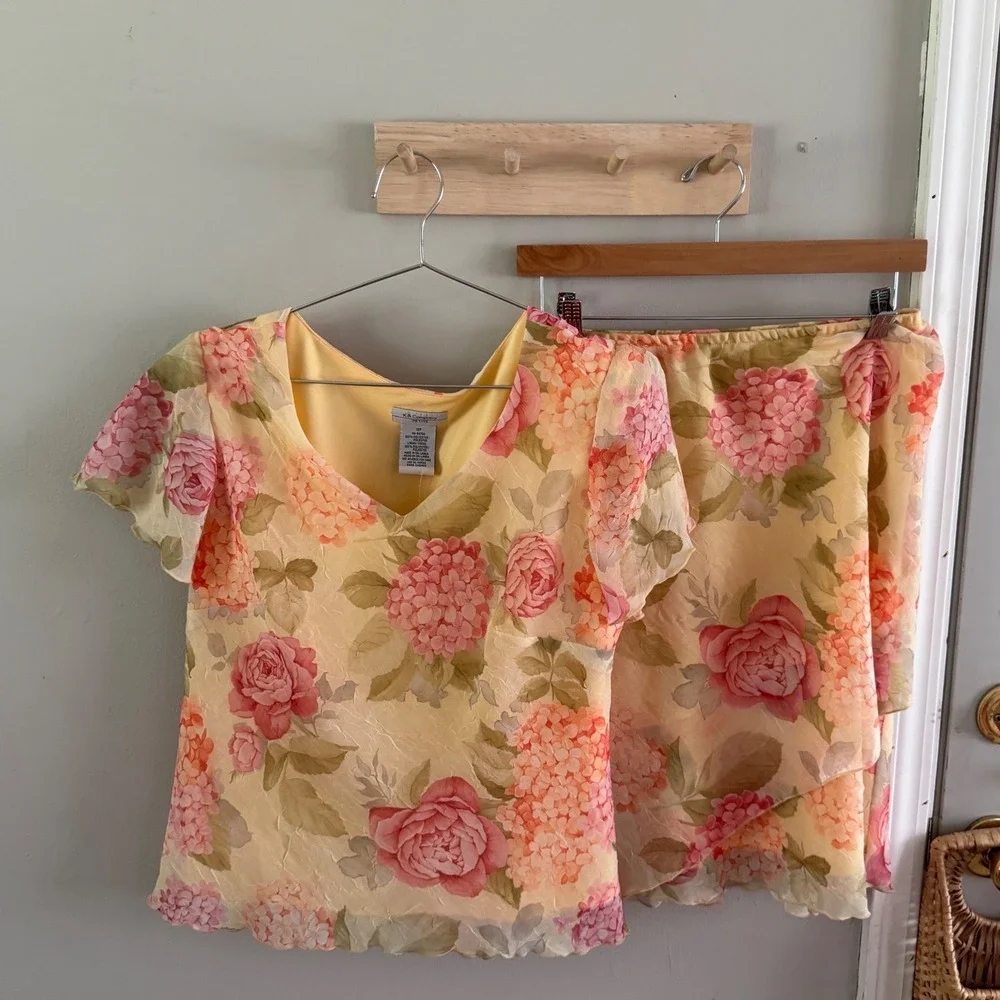 Y2K asymmetrical floral skirt + top